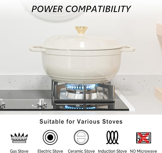 VINGLI 7.5QT Enameled Cast Iron Round Dutch Oven Pot with Lid, NonStick Casserole Pot with Dual Handles & Silicone GlovesRed, Oven Safe up to 500°F or on Stovetop, Dutch Oven for Bread Baking, White