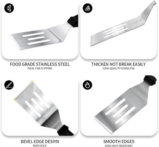 Metal Spatulas 1 PC, Stainless Steel Spatula with Heat Resistant Handle, 9.8 Inch Stainless Steel Spatula Ideal for Desserts, Pancakes, Eggs, Griddle Scraper or BBQ