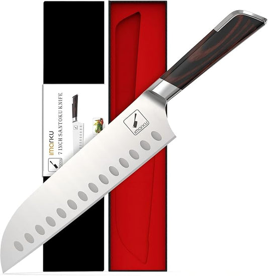 imarku Damascus Chef Knife, Ultra Sharp Japanese Santoku Knife 7 Inch, Professional Grade Powder Steel Forged Damascus Kitchen Knife, Pakka Wood Ergonomic Handle, Gifts for Women and Men