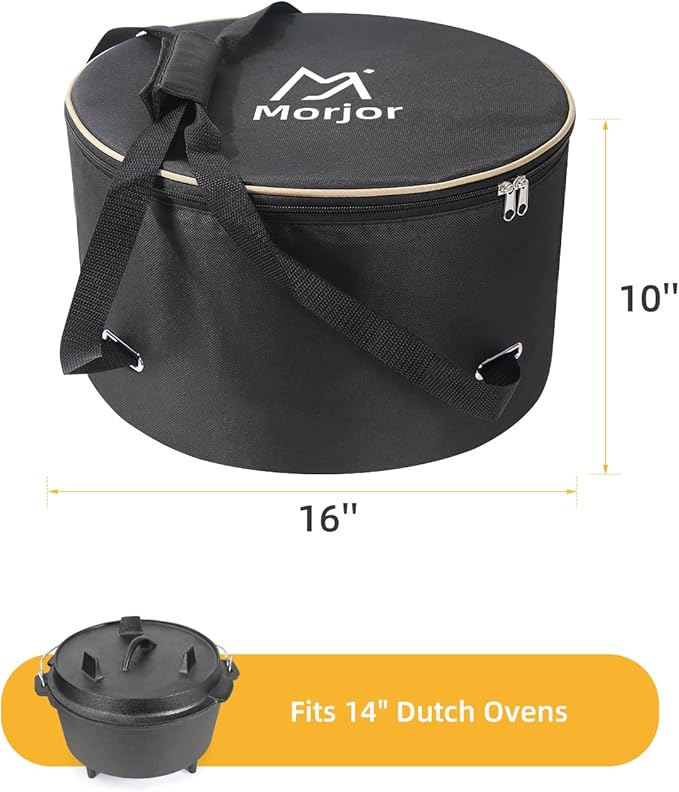 Morjor Dutch Oven Bag for 14 Inch Dutch Oven, Carry Bag with Extra Inner Crossed Straps & 2 Pockets