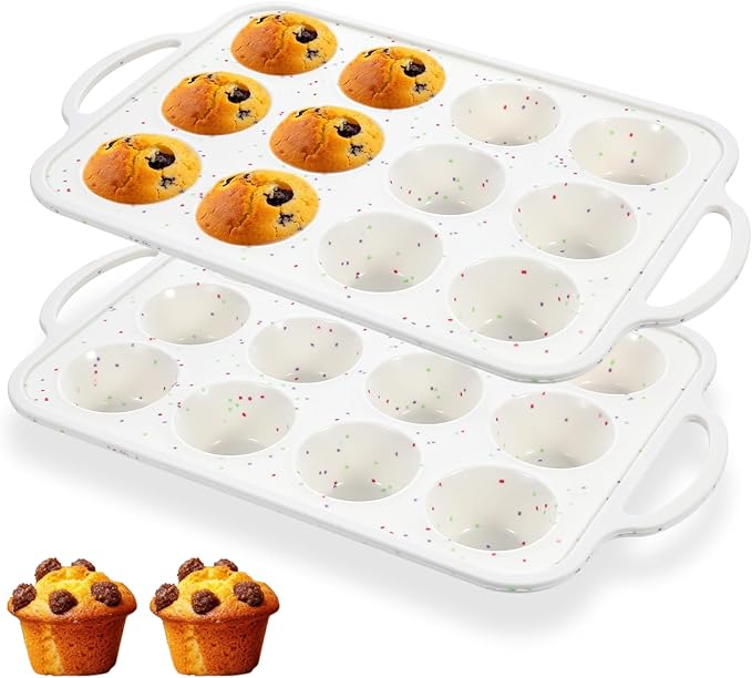simarro Silicone Muffin Pans For Baking, 2Pack Metal Reinforced Frame Mini Cupcake Pan 12-Cup Non-Stick Mini Muffin Pan For Homemade Muffins Cupcakes And Bread Cupcake Baking Pan Molds (2)
