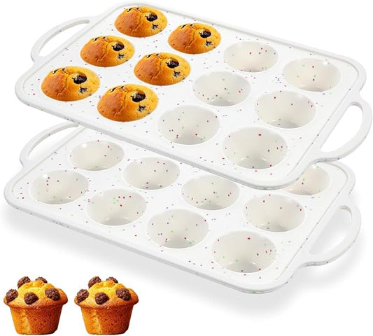 simarro Silicone Muffin Pans For Baking, 2Pack Metal Reinforced Frame Mini Cupcake Pan 12-Cup Non-Stick Mini Muffin Pan For Homemade Muffins Cupcakes And Bread Cupcake Baking Pan Molds (2)