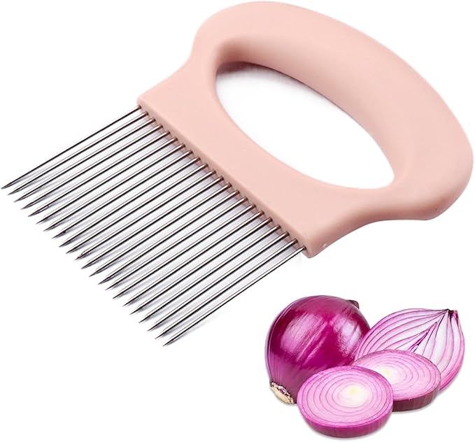 Stainless Steel Onion Slice Holder, Onion Holder for Slicing, Egg Cutter Vegetable Chopper, Ultifunctiona Fruit Slicer OnionPin Slicer Loose Meat Pin, Kitchen Chopper Slicing Tool (1, C)