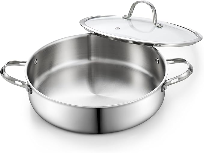 Cooks Standard 5.5-Quart Multi-Ply Clad Stainless Steel Deep Sauté Pan, 12-inch Frying Pan, Large Skillet with Lid Chef Induction Cookware, Stay-Cool Handle