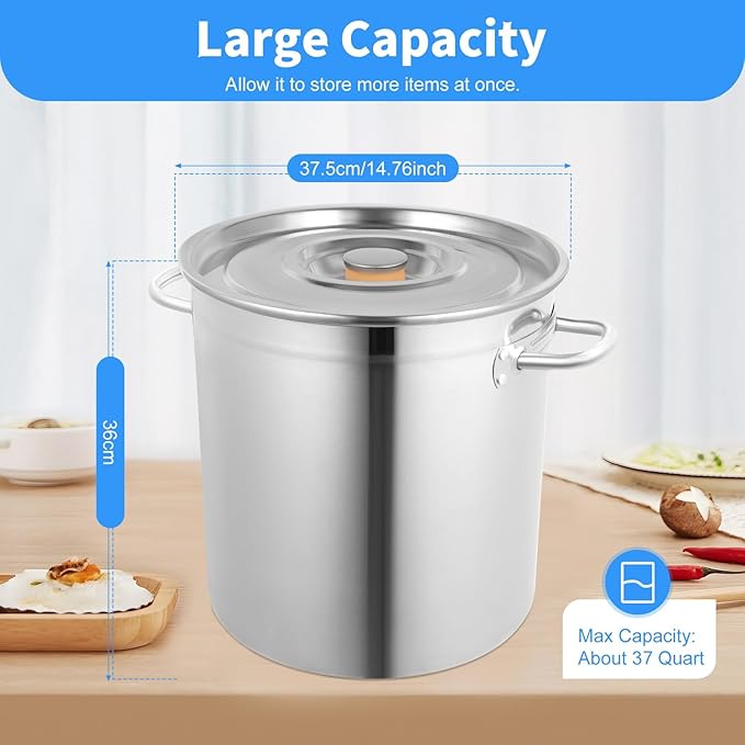 37 Qt Large StockPot, Thicked Stainless Steel Stock Pot with Lid and Handle, Large Soup Pot for All Stoves, for Stew, Soup, Seafood, Stock