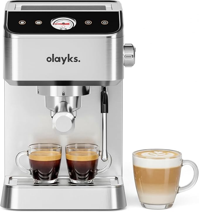 olayks. Espresso Machine 20 Bar, Brush Stainless Steel Espresso Maker with Milk Frother Steam Wand, 1400W Espresso Coffee Machine with 1.8L Removable Water Tank for Latte, Cappuccino,Machiato