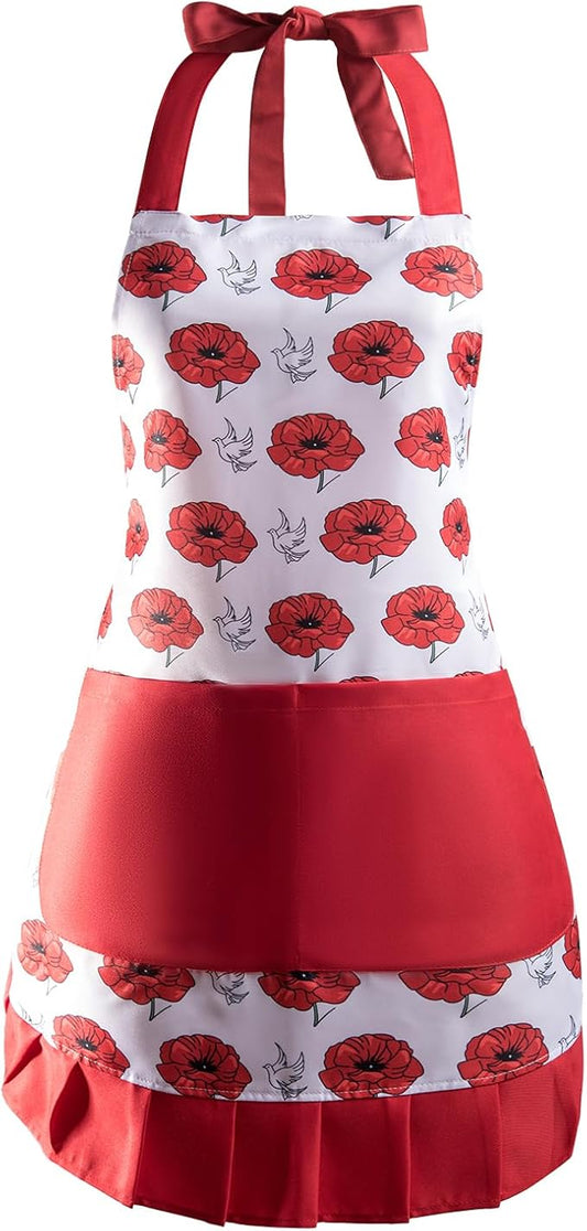 Vintage Floral Apron for Women with Functional Pockets Adjustable Neck Strap for Cooking Baking Mother's Gift