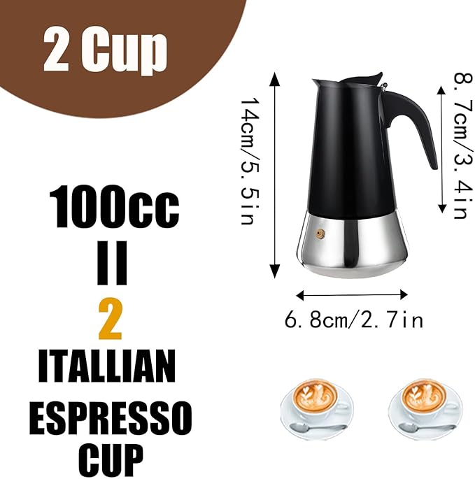 DITOSH 4 Cup Stovetop Espresso Maker Stainless Steel Moka Pot Stove Top Percolator Italian Coffee Makers Capable Mocha Greca Machine Cafe Classic Induction Cookers for Home and Camping 200ml 6.6oz