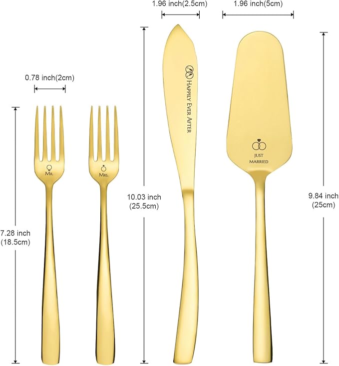 AW BRIDAL Mr and Mrs Wedding Cake Knife Set with Forks, Gold Cake Cutting Set Stainless Steel Cake Serving Set Wedding Engagement Bridal Shower Gifts for Couples