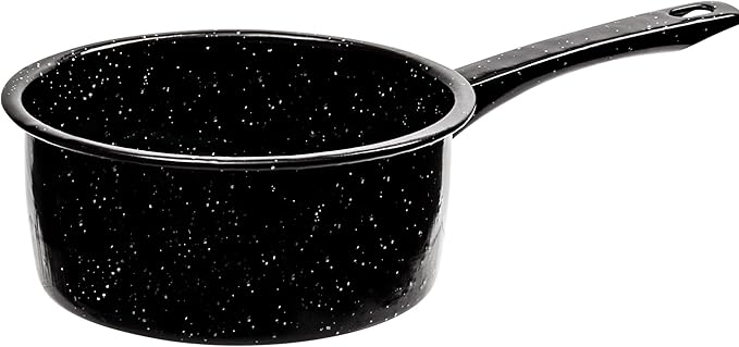 Millvado 2 Quart Granite Saucepan, Naturally Nonstick Sauce Pots, Speckled Enamel Ware Cookware, Small Sauce Pan for Cooking and Boiling - Granite Cooking Pot for Stovetop, Campfire, Outdoor Stove