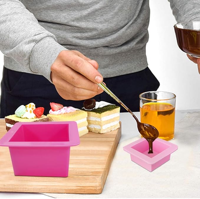 3 Pcs Non-Stick Square Baking Silicone Molds, Quick Release Bread Pan Bakeware Tray for Cheese Cake Tier Cake Handmade Toast Mold Bread Mould Soap Mold - Rose Red, Pink