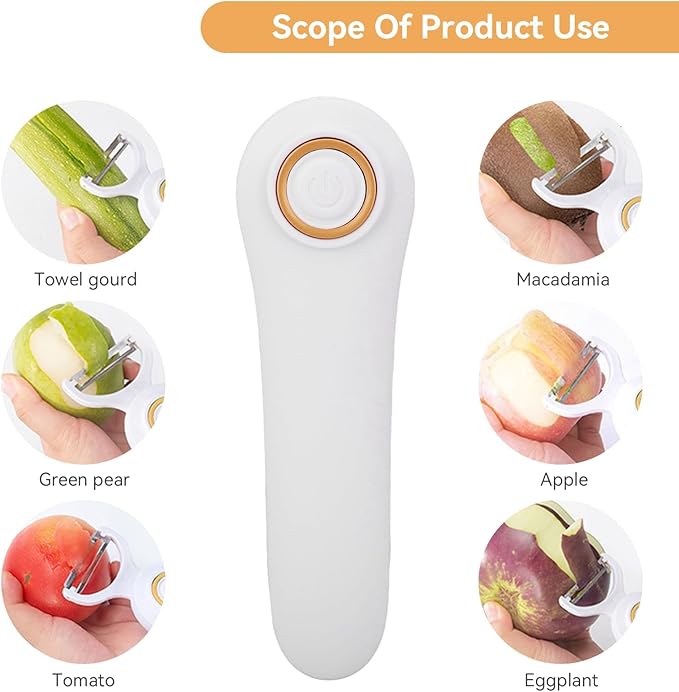 Electric Potato Peeler, Handheld Vegetable Peeler Set with 3 Interchangeable Blade Heads USB Rechargeable Veggie Fruit Peeler for Pears, Carrots, Cucumber
