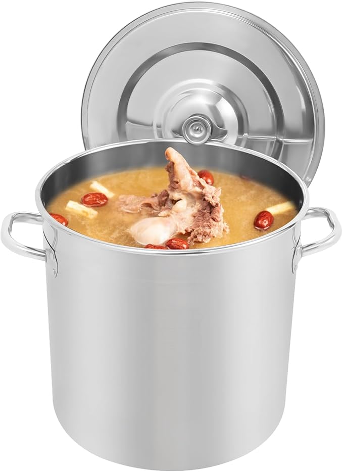 Stainless Steel Stock Pot w/Lid, Commercial Soup Cookware for Home/Restaurant/Hotels, for Stew/Simmering/Soup, Universal Stove Compatible (33L/34.8Qt.)
