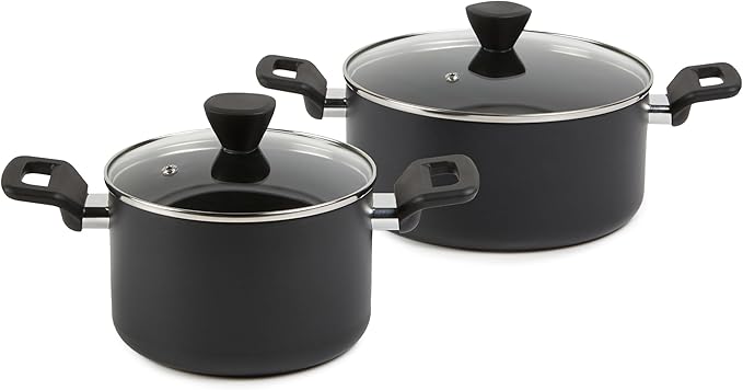 Amazon Basics 10 -Piece Hard Anodized Non-stick Stackable Cookware Pots and Pans Set, Space Saving, Black