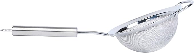 Restaurantware 11.5 in Stainless Steel Fine Mesh Strainer - German Standard Sieve Sifter with Ergonomic Handle, Dishwasher Safe - Reinforced Metal Food Strainer for Quinoa, Soup, Sauce, Baking