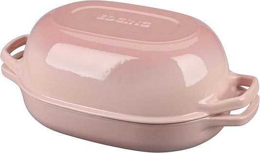 EDGING CASTING Enameled Cast Iron Oval Dutch Oven Pot with Lid, Dutch Oven for Sourdough Bread Baking, Oval Bread Pan, 7qt, Pink
