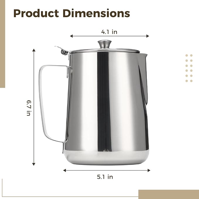 Stainless Steel Pitcher with Lid, 67 oz/2000 ml Large Capacity 304 Stainless Steel Water Pitcher with Scales, V Spout Latte Art Pitcher for Espresso Machines, Latte Art, Iced Tea, Hot Water
