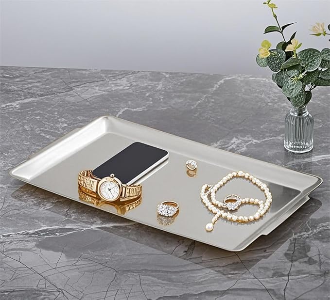 15.8" x 9.5" Large Serving Platters, Stainless Steel Heavy-Duty Large Serving Trays, Silver Rectangular Plates for Food, Fruit, Party, Wedding, Christmas, Chip and Scratch Resistant