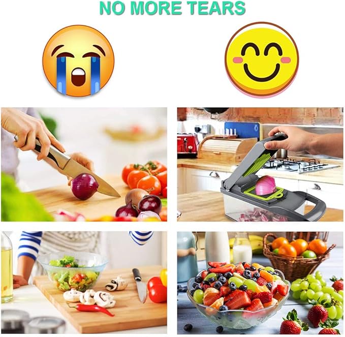 Vegetable Chopper Creator-Top Onion Chopper Dicer Mandoline Slicer Cutter Pro Food Chopper Slicer Durable Veggie Cutter with Large Container Drain Basket and 8 Blades for Tomato Potato Carrot
