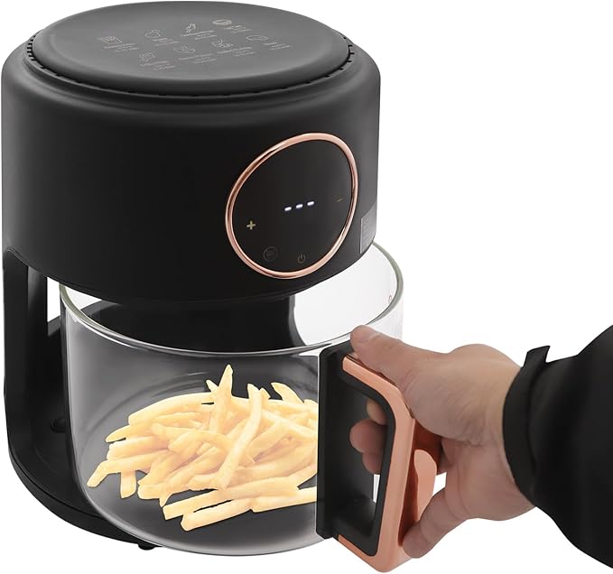 4.2L Glass Air Fryer with Transparent Fry Bowl,1200W Black Air Fryer with Digital Display, Adjustable Temp 176℉-392℉,60-Minute Timer, 8 Preset Modes for Home,Outdoor Picnics