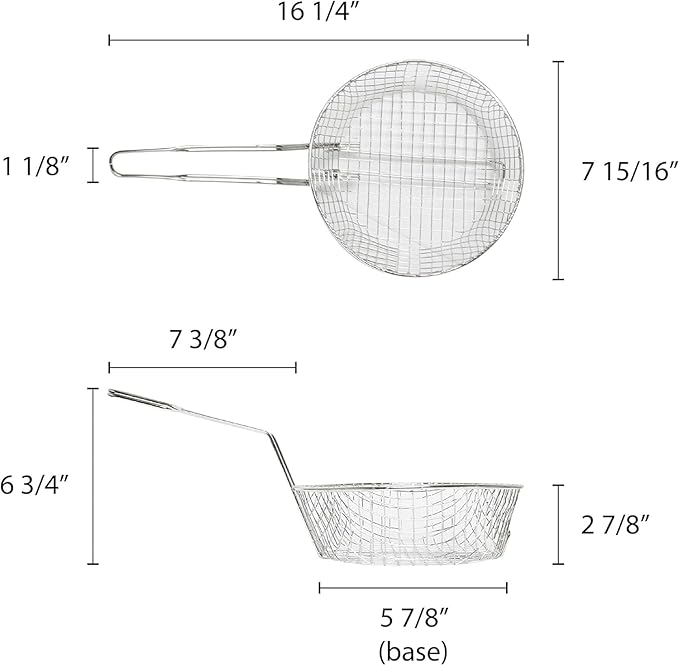TrueCraftware- 8" Round Fine Mesh Culinary Basket Nickel Plated with 9-1/8" Handle Length- Kitchen Frying Basket Food Strainer Skimmer Strainer for Cooking Home Kitchen Restaurants