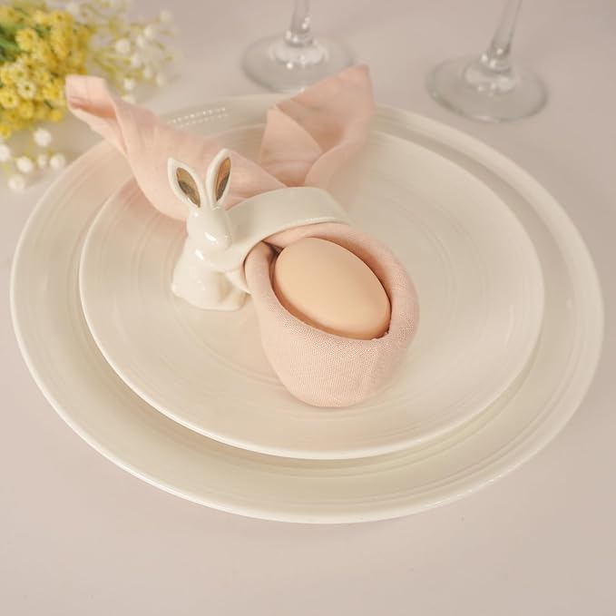 Easter Bunny Porcelain Napkin Rings Set of 6, Rabbit Napkin Ring Holders, White Bunny Ceramic Napkin Rings for Easter, Spring Party, Banquet, Dinner, Wedding Table Decor
