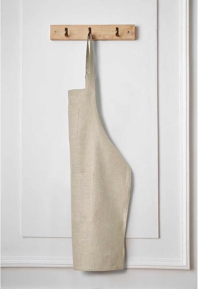Solino Home Linen Bib Apron for Men & Women - 100% Pure Linen Light Natural Kitchen Apron with Front Pockets - Handcrafted from European Flax