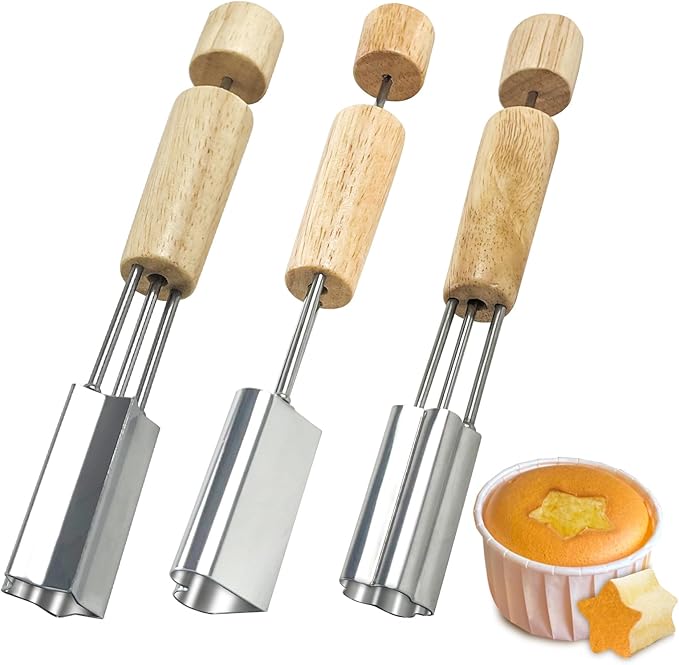 Cupcake Corer, 3 Pcs Plunger Cutter Pastry Corer, Digging Holes Tools Muffin Cake Filling Tool Mini Cupcake Hole Punch for DIY Baking Filling and Decorating, Flower, Star, Heart