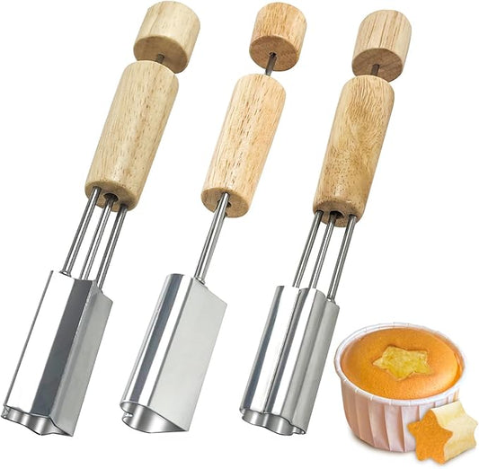Cupcake Corer, 3 Pcs Plunger Cutter Pastry Corer, Digging Holes Tools Muffin Cake Filling Tool Mini Cupcake Hole Punch for DIY Baking Filling and Decorating, Flower, Star, Heart