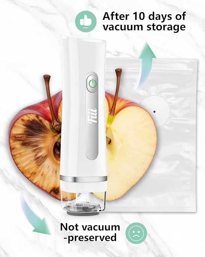 FIII Compact Handheld Vacuum Sealer for Food, 10X Preservation Food Sealer Machine with Reusable Vacuum Bags, Portable Wireless Vacuum Sealer for Sous Vide & Meal Prep, White