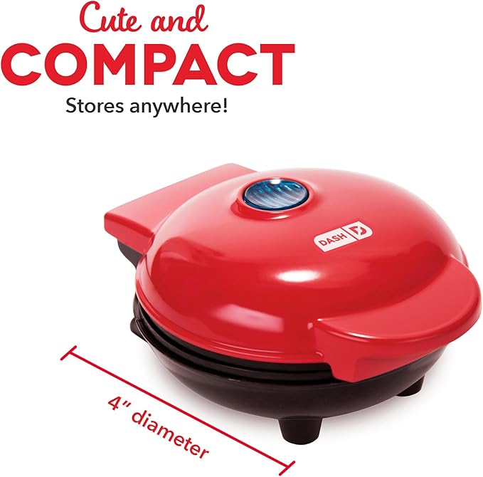 Dash Mini Waffle Maker- Mini Machine for Creative Homemade Treats - Nonstick Iron with Unique Print Design - Stylish Waffle Machine - Red Heart