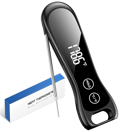 Digital Meat Thermometer 1 Second Instant Read Thermometer for Cooking,Grilling, Candy, BBQ, 180°Folding Probe IP67 Waterproof LCD Screen Thermometer Gifts for Her