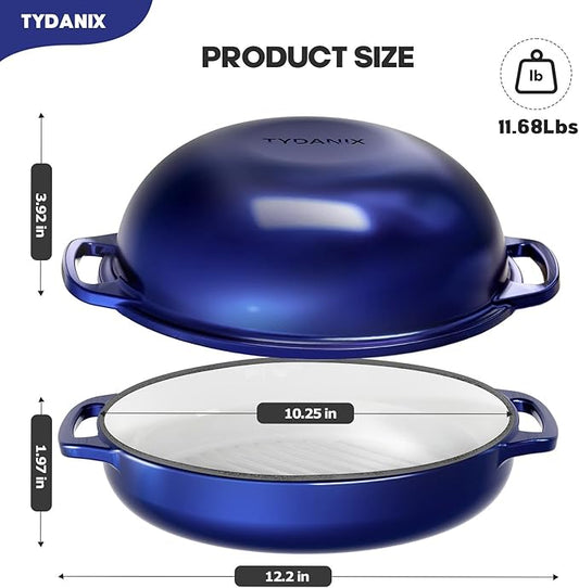 2-in-1 Multifunctional Enameled Cast Iron Dutch Oven, 6QT Loaf Pan with Dual Handles, Perfect for Baking Sourdough, Roasting, Braising & Stews, Oven & Stovetop Safe, Easy to Clean & Pre-Seasoned