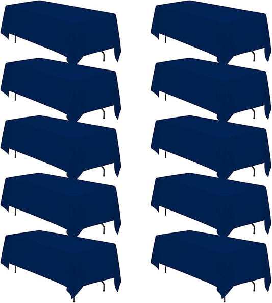 BRILLMAX 10 Pack Navy Blue Tablecloths 70 x 120 Inch for 6ft & 8ft Rectangle Tables - 150 GSM Polyester Fabric, Universal Fit, Water, Stain & Wrinkle Resistant Cloth Cover for Wedding Banquet