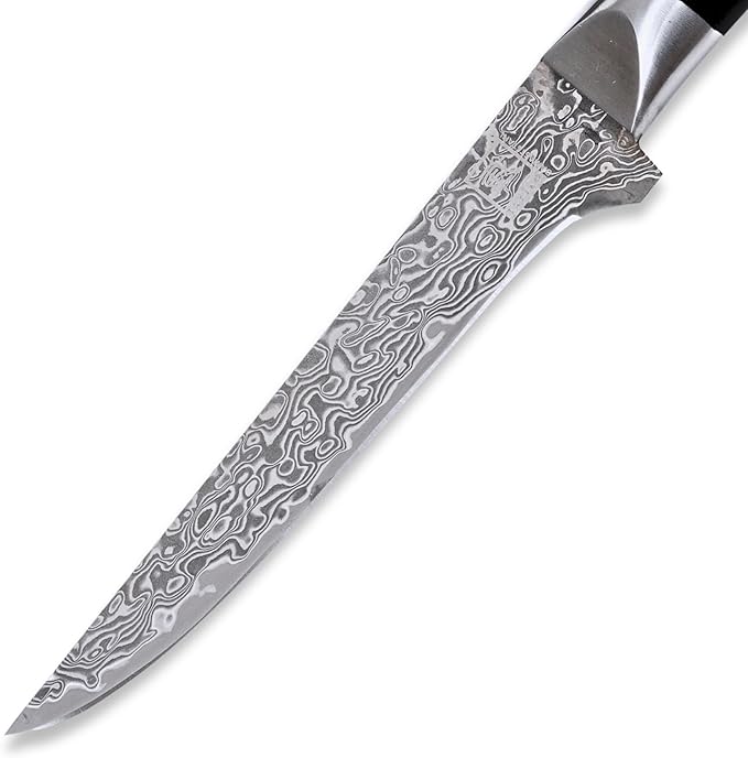 zayiko Black Edition Damascus Filleting Knife Boning Knife | 14 cm blade made of 67 layers of VG10 Damascus steel | Pakkawood handle | Kitchen knife for boning and paring meat | Elegant gift box