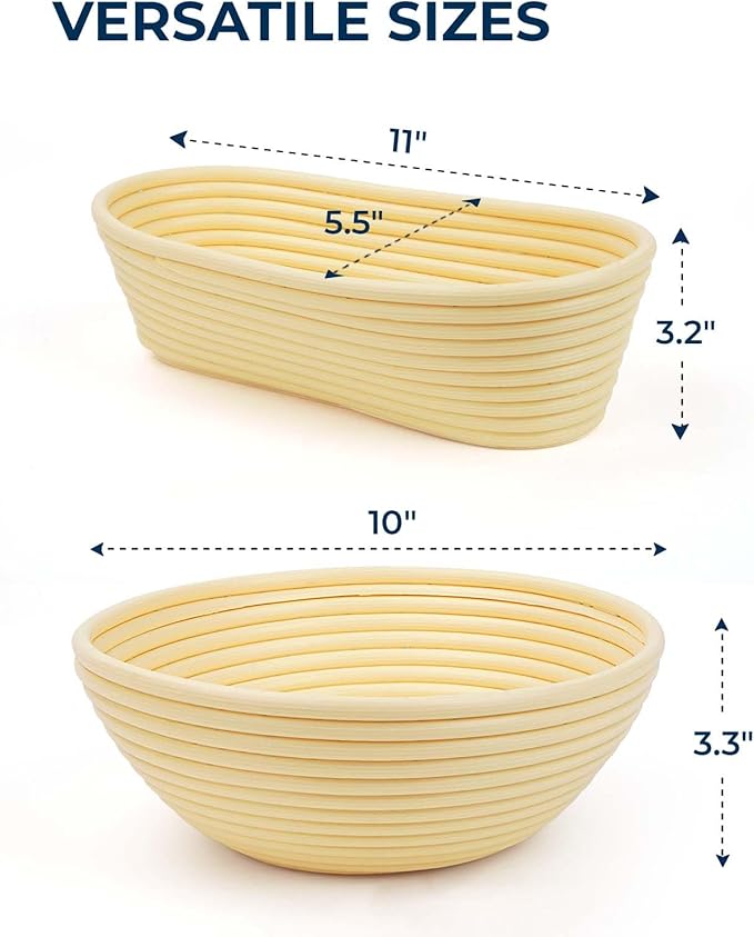 Banneton Bread Proofing Baskets Set, 10″ Round & 11″ Oval Sourdough Proofing Baskets with Liners, Proofing Bowls for Sourdough Bread (Plastic)