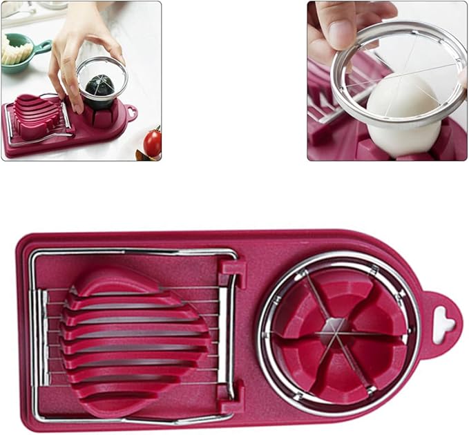 Egg Wedger Egg Slicer Stainless Steel Boiled Wedger Divider Heavy Duty Hard Eggs Slicer Tool Red