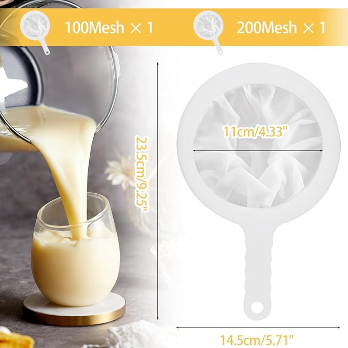 Uenhoy 2 Pcs Ultra-Fine Nylon Mesh Strainers 100/200 Mesh Kitchen Food Yogurt Mesh Sieve, Plasitc Colander with Handle, Sieve Filter for Food Tea Juice Coffee Milk Liquids