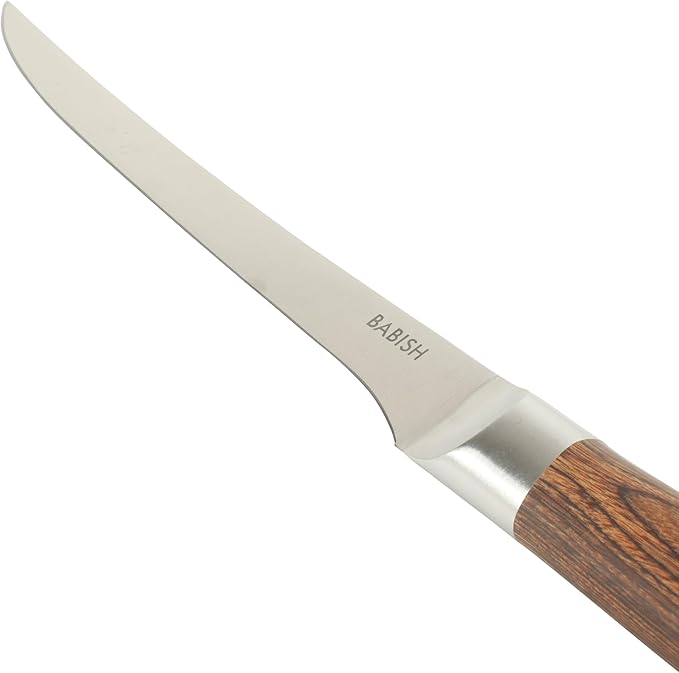 Babish 1.4116 German Stainless Steel Boning & Fillet Knife with Dark Pakka Wood Handle – 6-Inch Full-Tang Flexible Kitchen Knife for Meat, Poultry, Fish & Precision Butchering