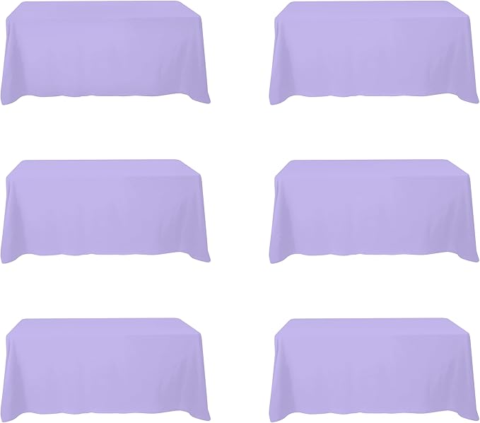 BRILLMAX 6 Pack Lavender Tablecloths 90 x 132 Inch for 6ft Rectangle Tables - 150 GSM Polyester Fabric, Floor Length Drop, Water, Stain & Wrinkle Resistant Cloth Cover for Wedding Reception Banquet
