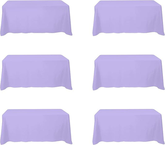 BRILLMAX 6 Pack Lavender Tablecloths 90 x 132 Inch for 6ft Rectangle Tables - 150 GSM Polyester Fabric, Floor Length Drop, Water, Stain & Wrinkle Resistant Cloth Cover for Wedding Reception Banquet