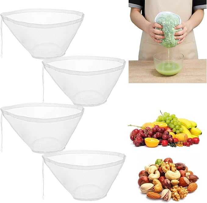 4 PCS Cheese Cloth Bag for Straining, Bowl-shaped Nylon Fine Mesh Strainer Bag, Nut Milk Yogurt Strainer, Reusable Fine Mesh Cheesecloth for Straining Squeezing Vegetable