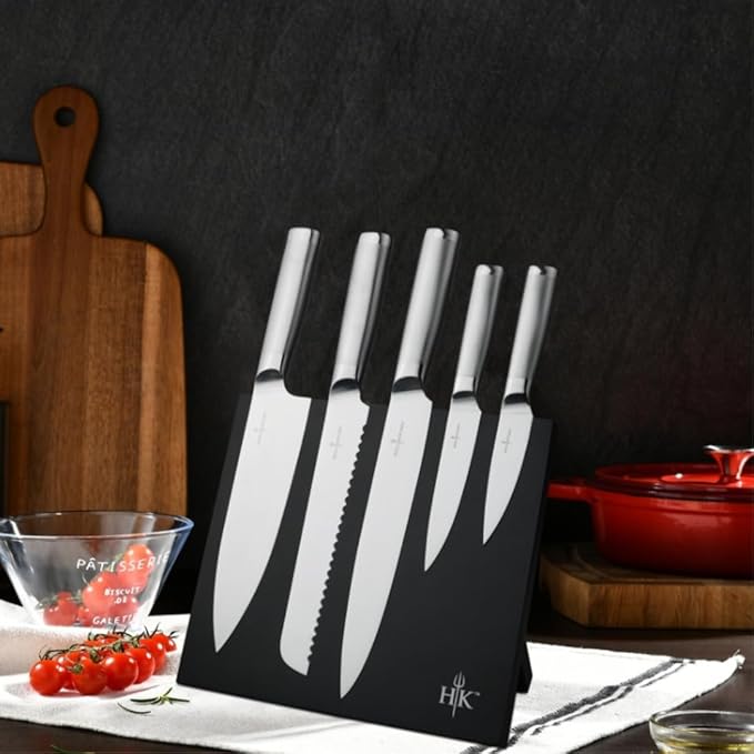 Hell's Kitchen Stainless Steel Knife Set, 6 Piece Cutlery Set with Magnetic Storage Block