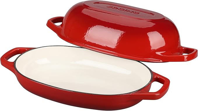 EDGING CASTING Enameled Cast Iron Oval Dutch Oven Pot with Lid, Dutch Oven for Sourdough Bread Baking, Oval Bread Pan, Bread Oven, Bread Dutch Oven, 5qt, Red