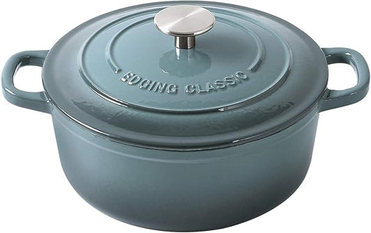 EDGING CASTING Enameled Cast Iron Covered 5.5 Quart Dutch Oven with Dual Handle, Slateblue