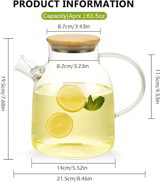WHJY Clear Glass Teapot Glass Pots for Cooking on Stove Clear Teapots with Infuser for Loose tea, Kettle Teapot for Loose Leaf for Boiling Water - 60oz