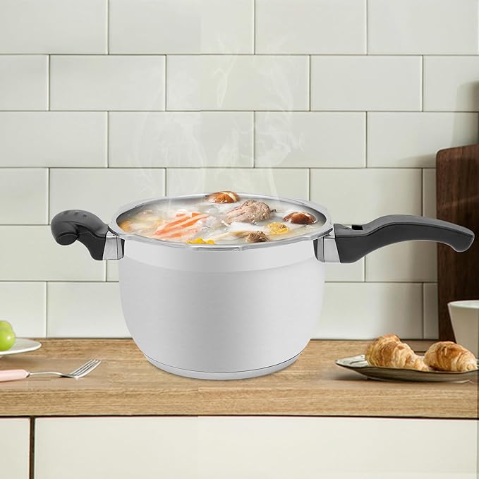 Bokknppo Stainless Steel Pressure Cooker Large Capacity 60Kpa Pressure Pot Explosion-proof Compound Bottom Pressure Canner with Pressure Limiting Valve for Gas Stove Induction Cooker (4L/1.06gal)