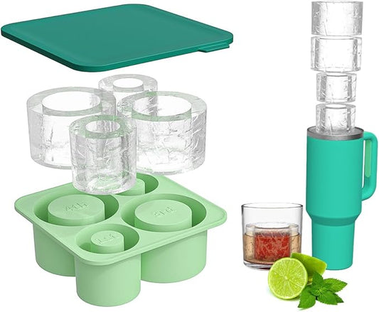 Ice Mold for Stanley 40 oz 30 oz 20 oz Tumbler Cup, 4-Tier Hollow Cylinder Ice Mold with Lid, Easy Release Ice Maker Compatible with Yeti, Owala, Hydro Flask & Insulated Cups(Green)