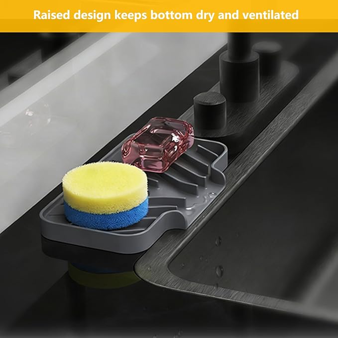 Sponge Holder for Kitchen Sink, 6"×4" High Slope Soap Tray, Silicone Sponge Holder with Drain, Dish Soap Mat for Shower Bathroom, Perfect for Bottle,Cup on Sink or Counter (Gray, 6×4)