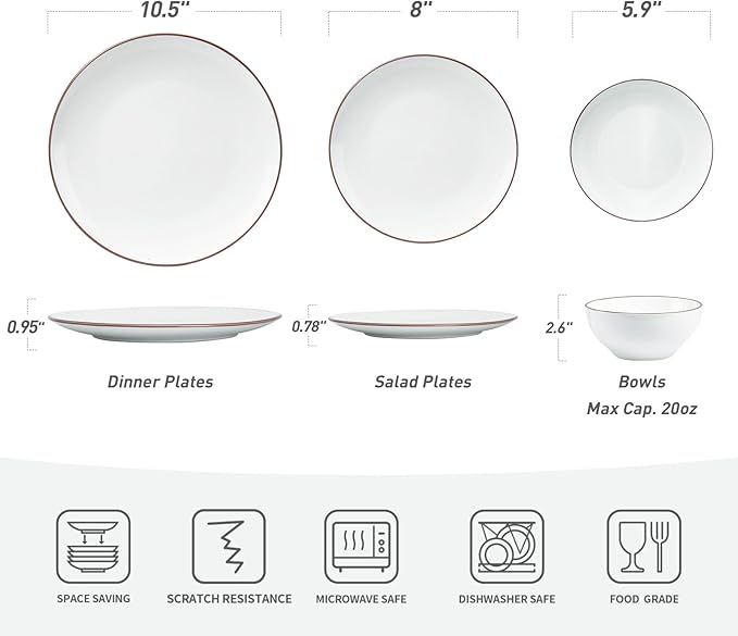 Famiware Venus Dinnerware Sets, 12 Piece Dish Set, Plates and Bowls Sets for 4, White
